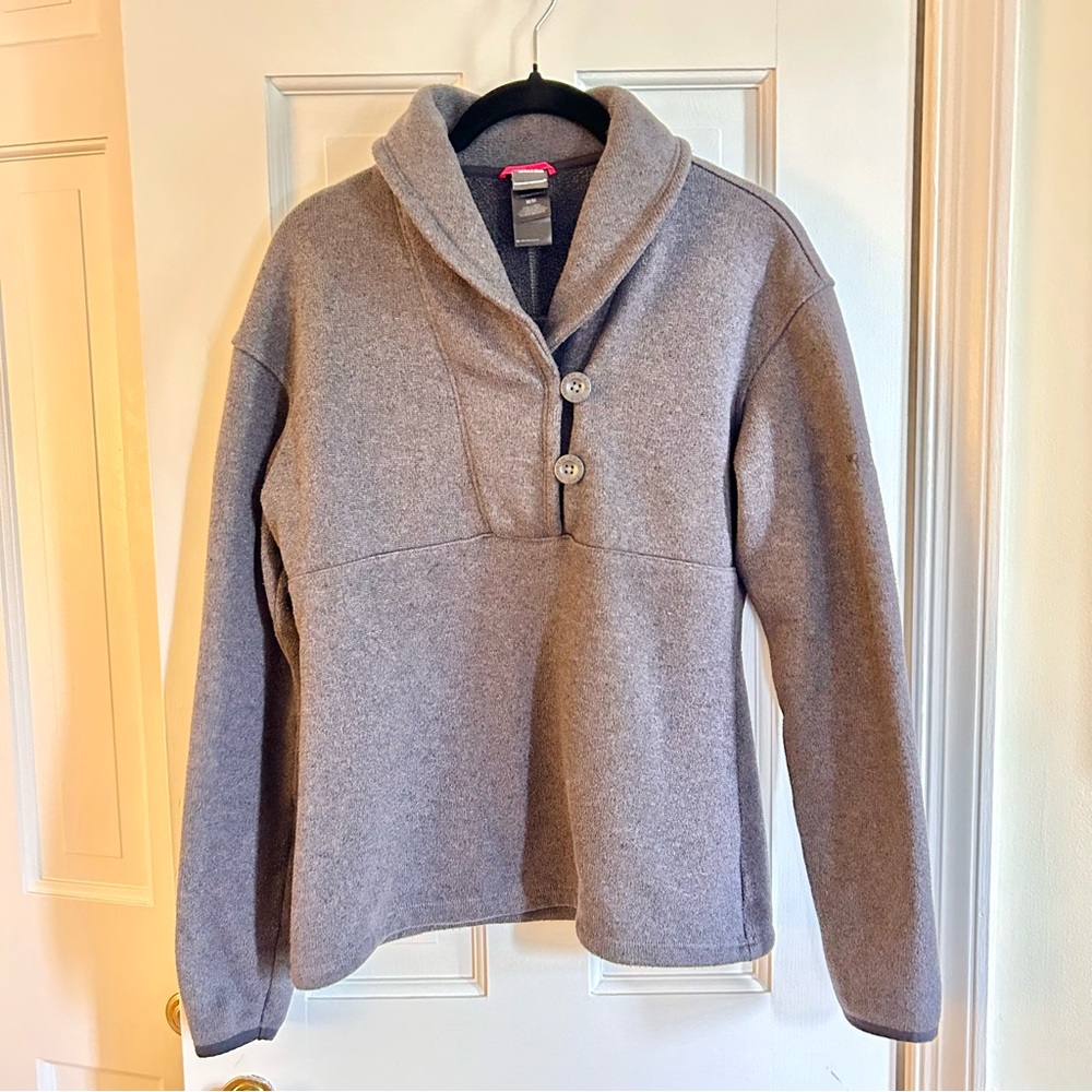 The North Face Gray Pullover Sweatshirt With Two Buttons Shawl Neck Size Medium